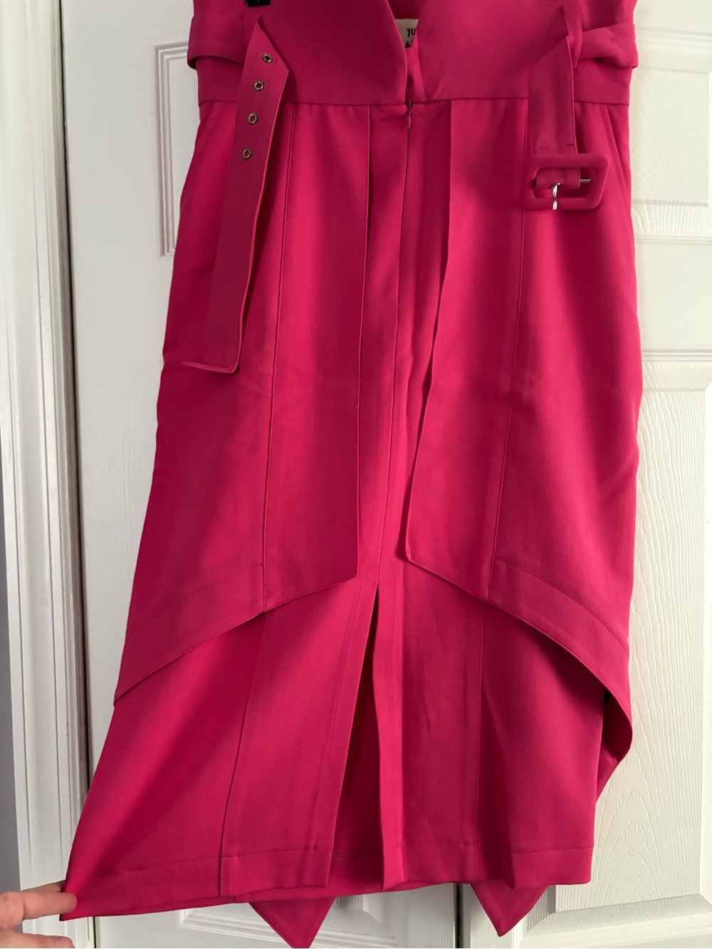 Fuchsia Pencil Skirt with Asymmetric Hem and Belt